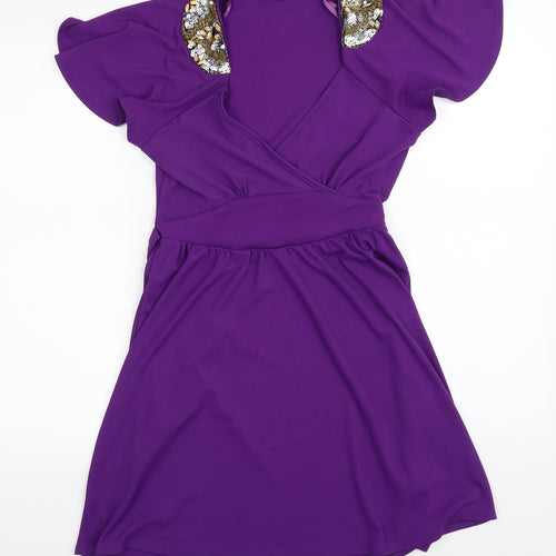 Dorothy Perkins Womens Purple   Fit & Flare  Size 8  - tie on back