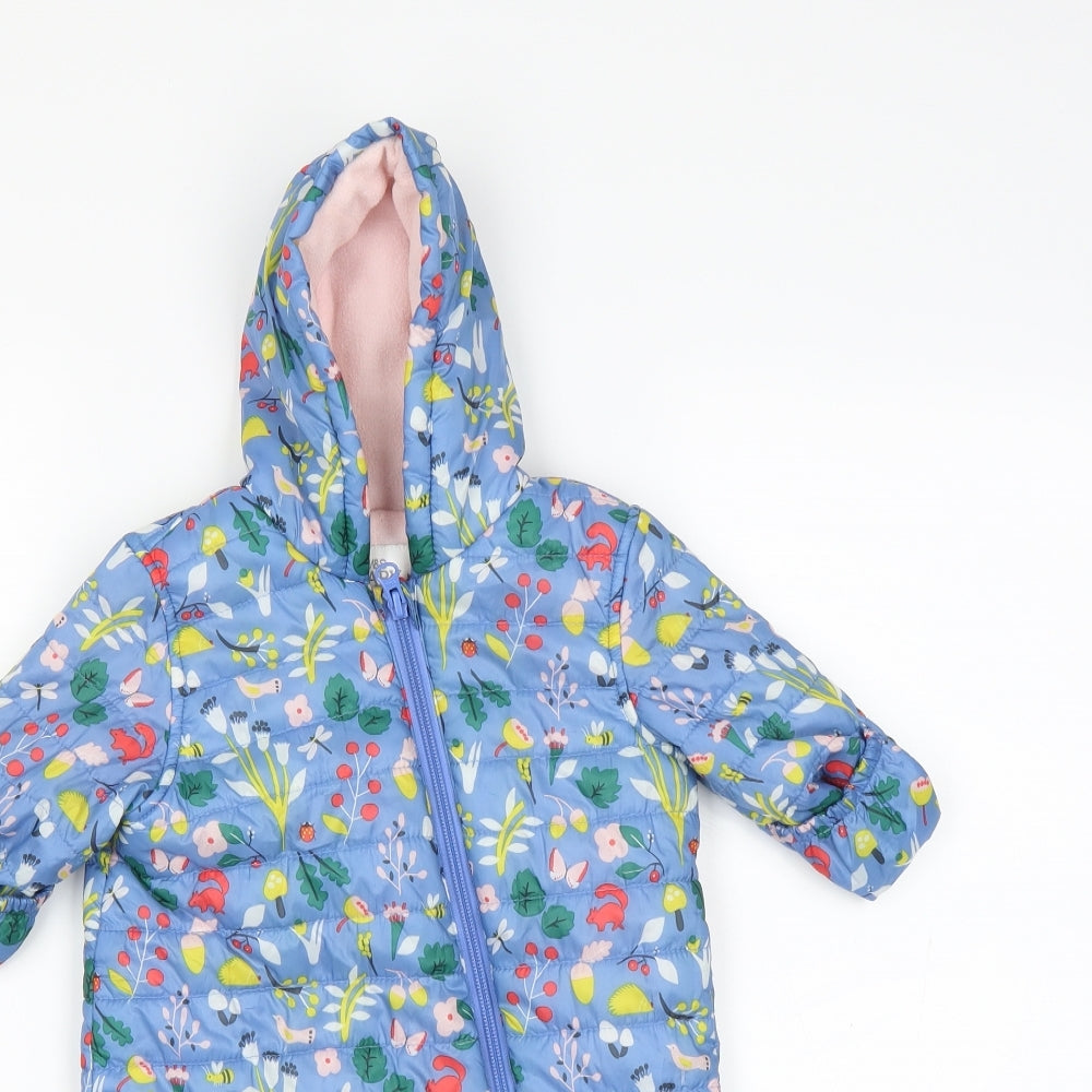 Marks and Spencer Baby Blue Floral  Jacket  Size 0-3 Months  - one piece with mittens