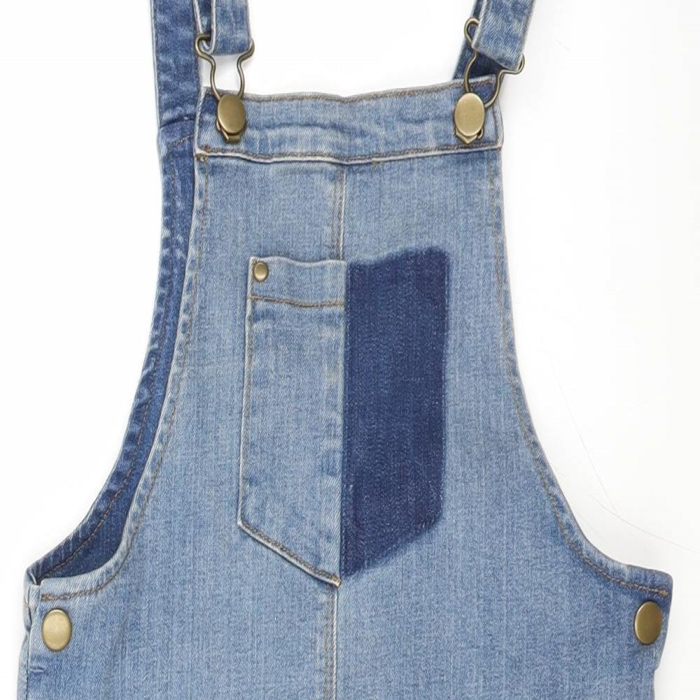 Nutmeg Girls Blue   Pinafore/Dungaree Dress  Size 9-10 Years  - Floral embroidery