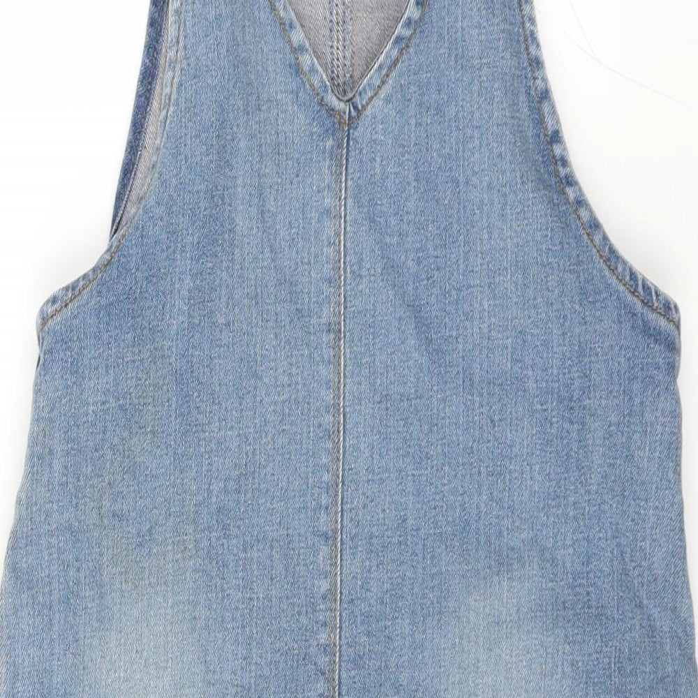 Nutmeg Girls Blue   Pinafore/Dungaree Dress  Size 9-10 Years  - Floral embroidery
