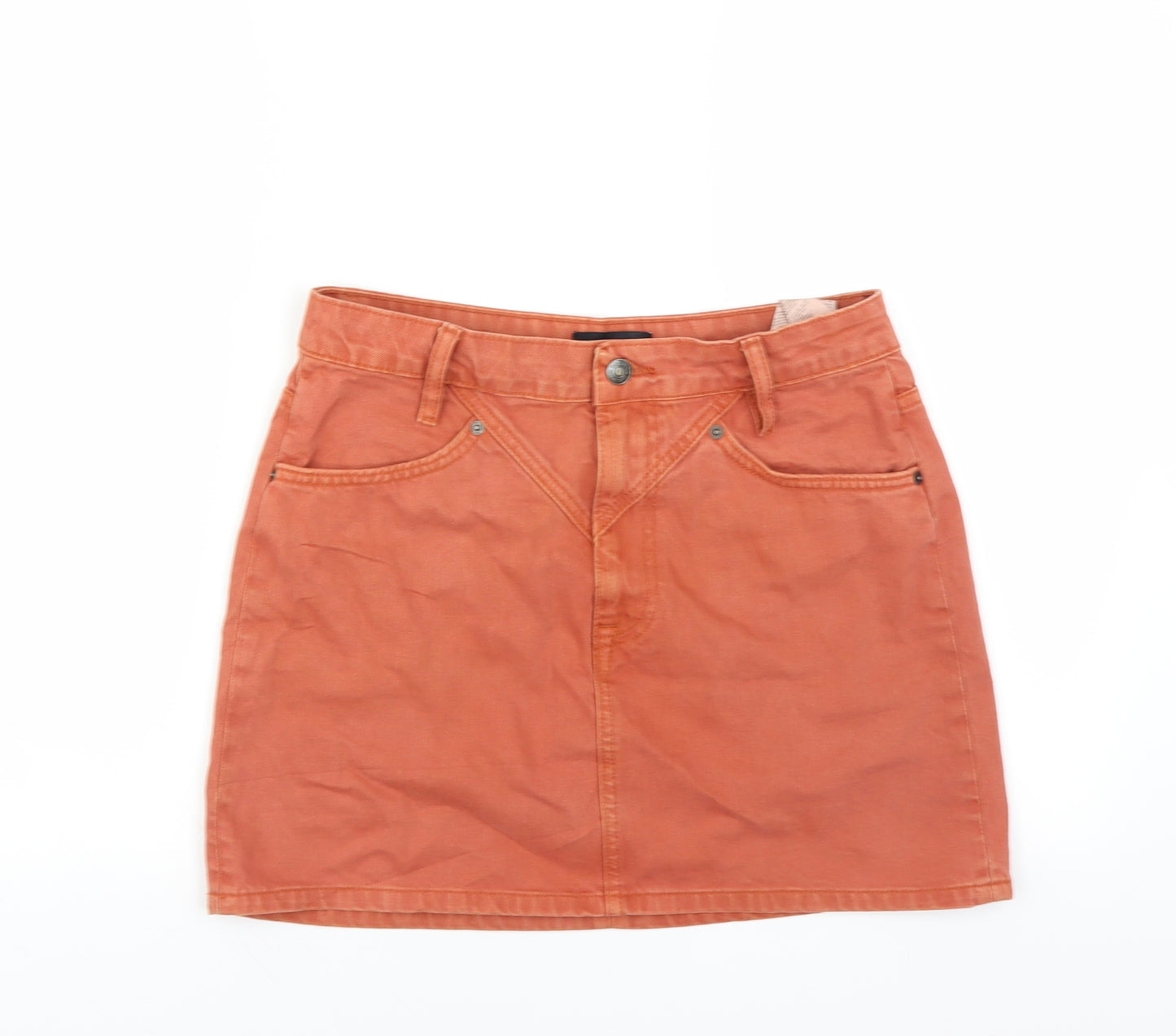 Zara Womens Orange  Denim Mini Skirt Size M