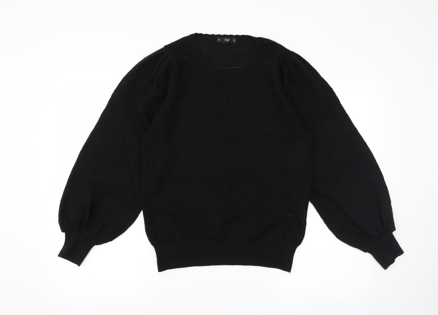 F&F Womens Black Geometric Knit Pullover Jumper Size 12