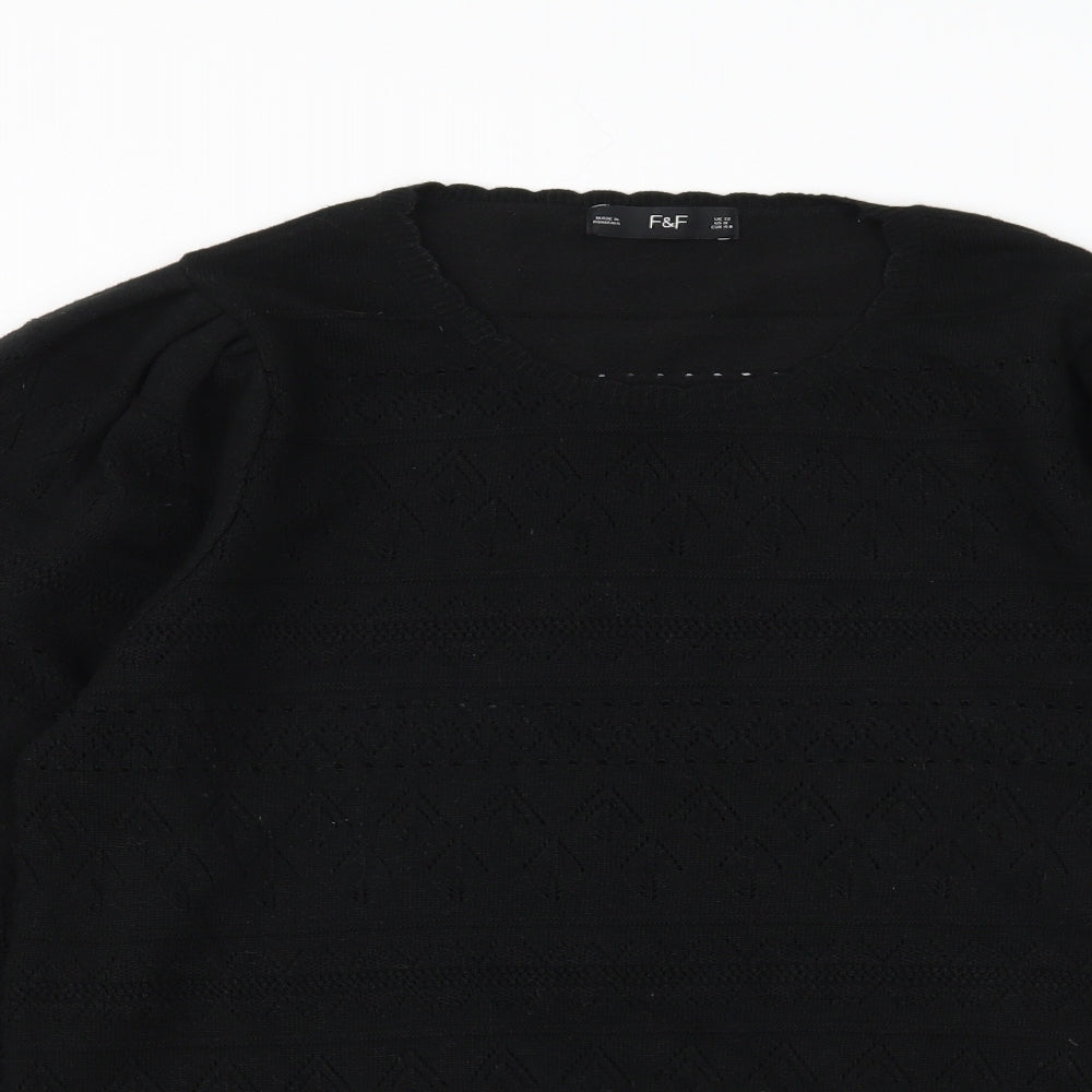 F&F Womens Black Geometric Knit Pullover Jumper Size 12