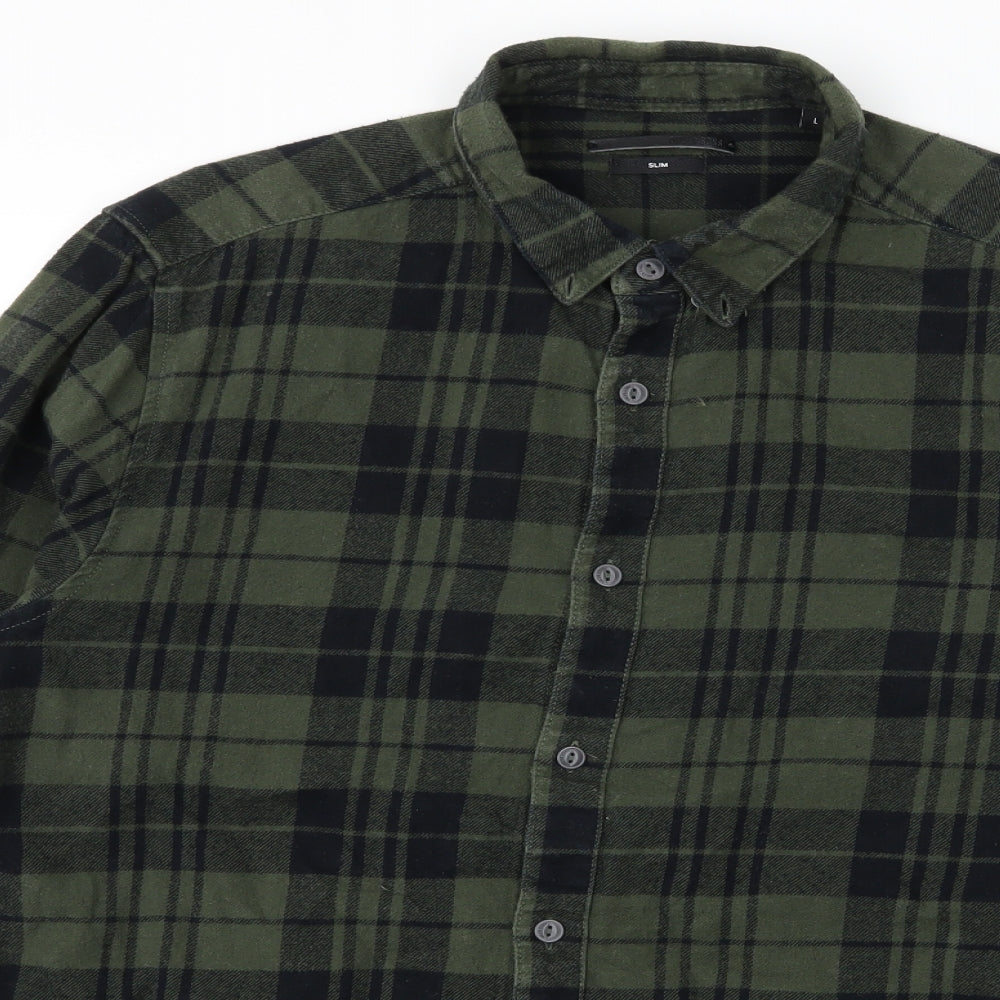 ONLY & SONS Mens Green Plaid   Button-Up Size L