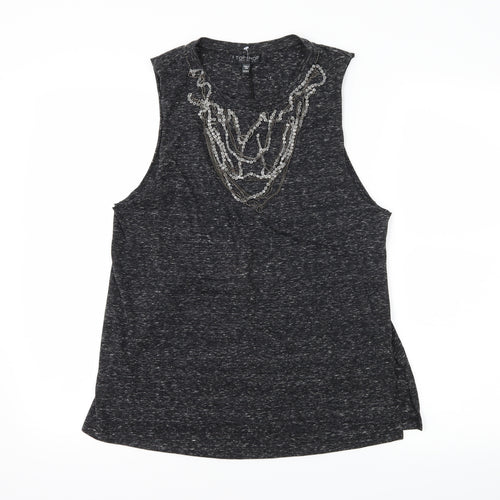 Topshop Womens Grey  Jersey Basic T-Shirt Size 10  - Embelished Neckline