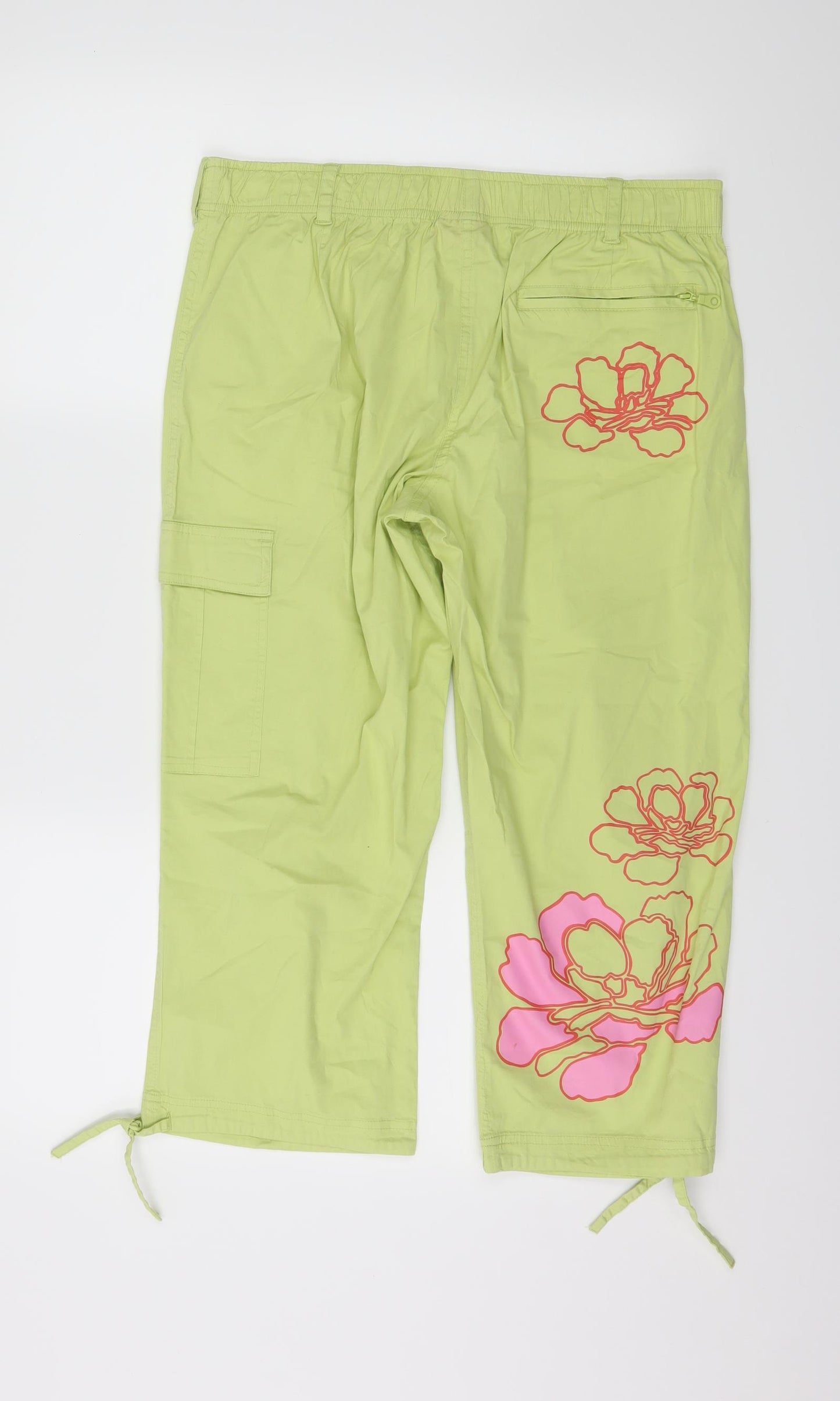 Kuala Womens Green Floral  Cropped Trousers Size 2XL L21 in