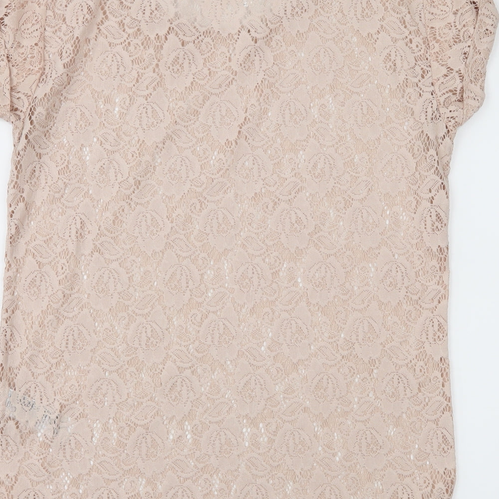 New Look Womens Pink  Lace Basic T-Shirt Size 10