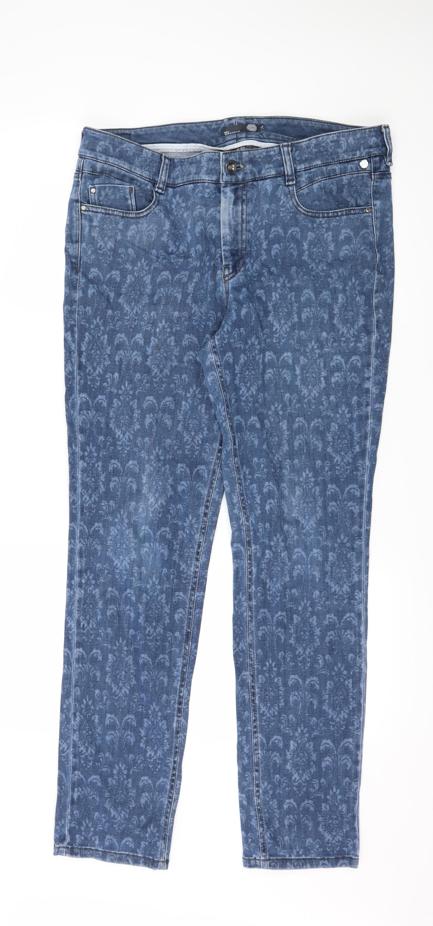 Atelier Gardeur Womens Blue Geometric Denim Skinny Jeans Size 16 L31 in