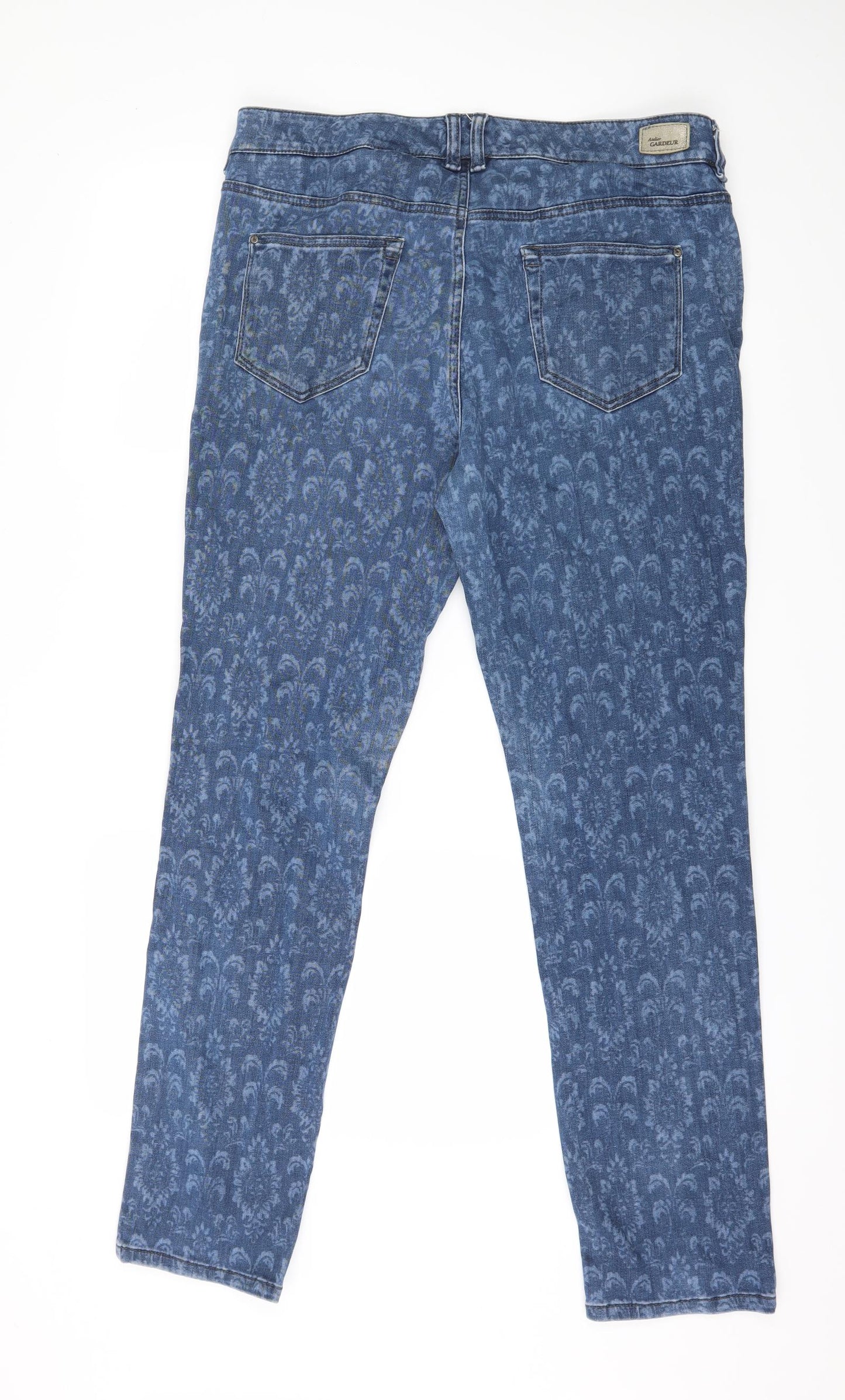 Atelier Gardeur Womens Blue Geometric Denim Skinny Jeans Size 16 L31 in