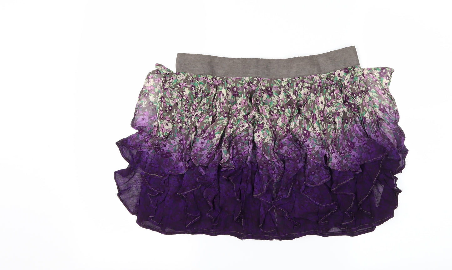 Topshop Womens Purple Floral  Mini Skirt Size 10  - Ruffle Detail