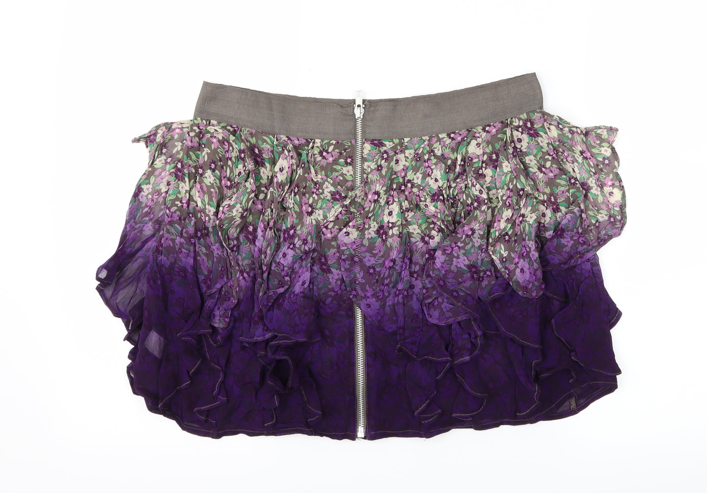 Topshop Womens Purple Floral  Mini Skirt Size 10  - Ruffle Detail