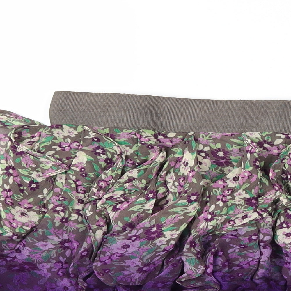 Topshop Womens Purple Floral  Mini Skirt Size 10  - Ruffle Detail