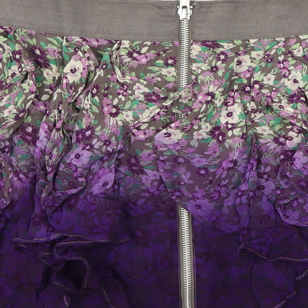 Topshop Womens Purple Floral  Mini Skirt Size 10  - Ruffle Detail