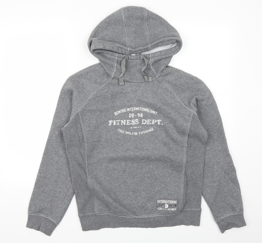 Front view of Domyos boys’ grey pullover hoodie, size L, - domyos international fitness dept