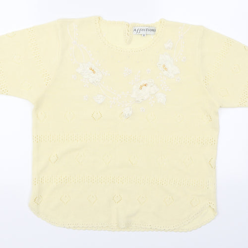 Affections Womens Yellow Floral  Pullover Jumper Size M