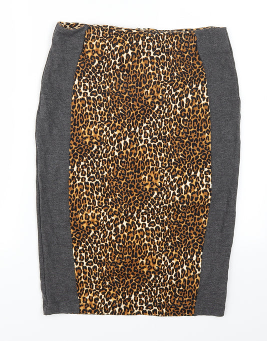 Front view of Marks & Spencer women’s brown animal print straight & pencil skirt, size UK 12