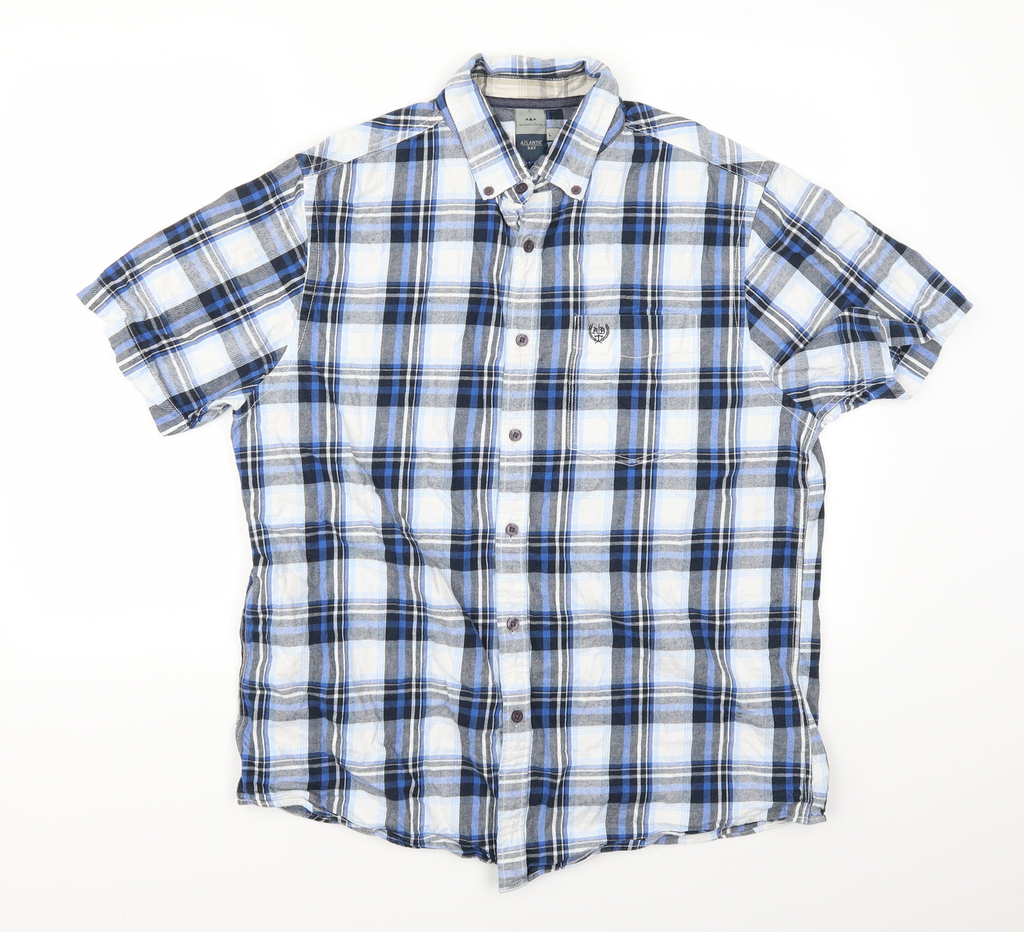 Atlantic Bay Mens Blue Check   Button-Up Size L