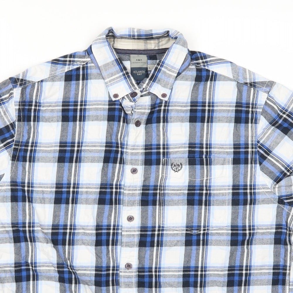 Atlantic Bay Mens Blue Check   Button-Up Size L