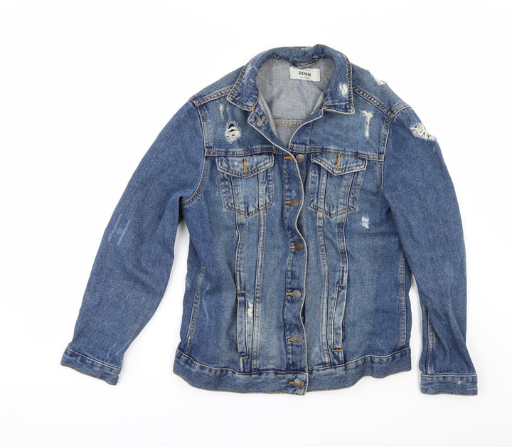 New Look Womens Blue Denim Jacket Size 6 - DISTRESSED
