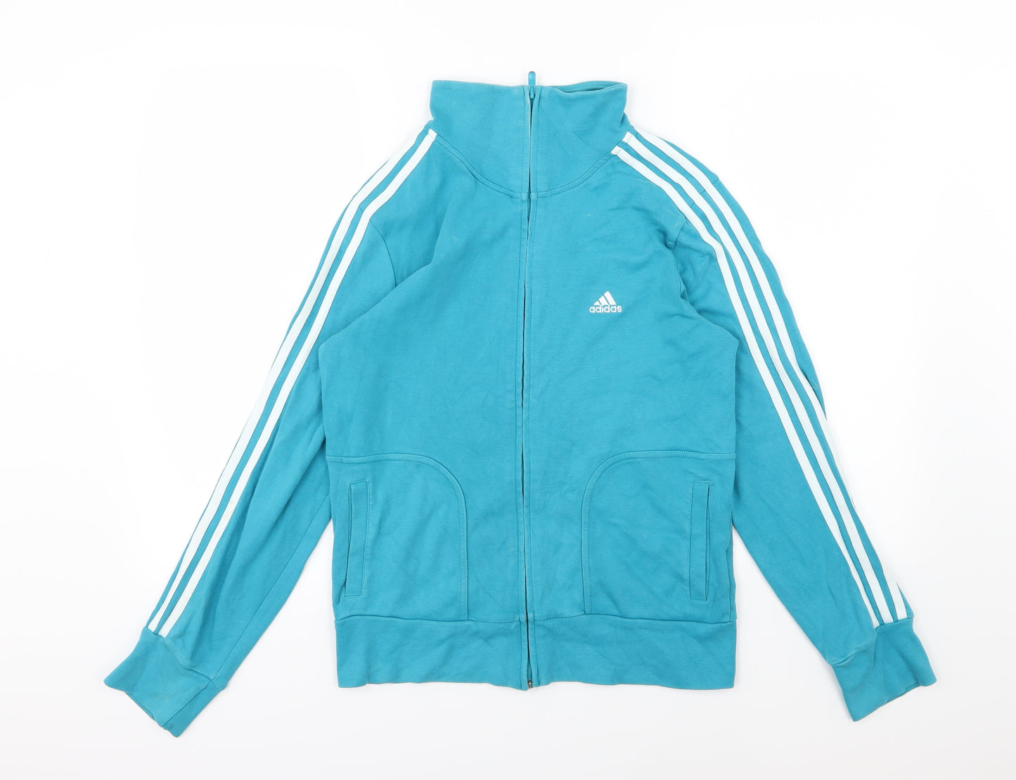 adidas Womens Blue Striped Jersey Full Zip Sweatshirt Size 16