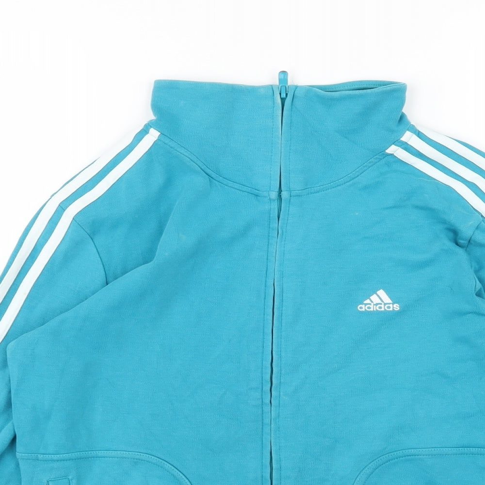 adidas Womens Blue Striped Jersey Full Zip Sweatshirt Size 16