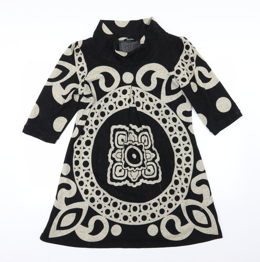 Front view of Stella women’s black geometric knit jumper dress