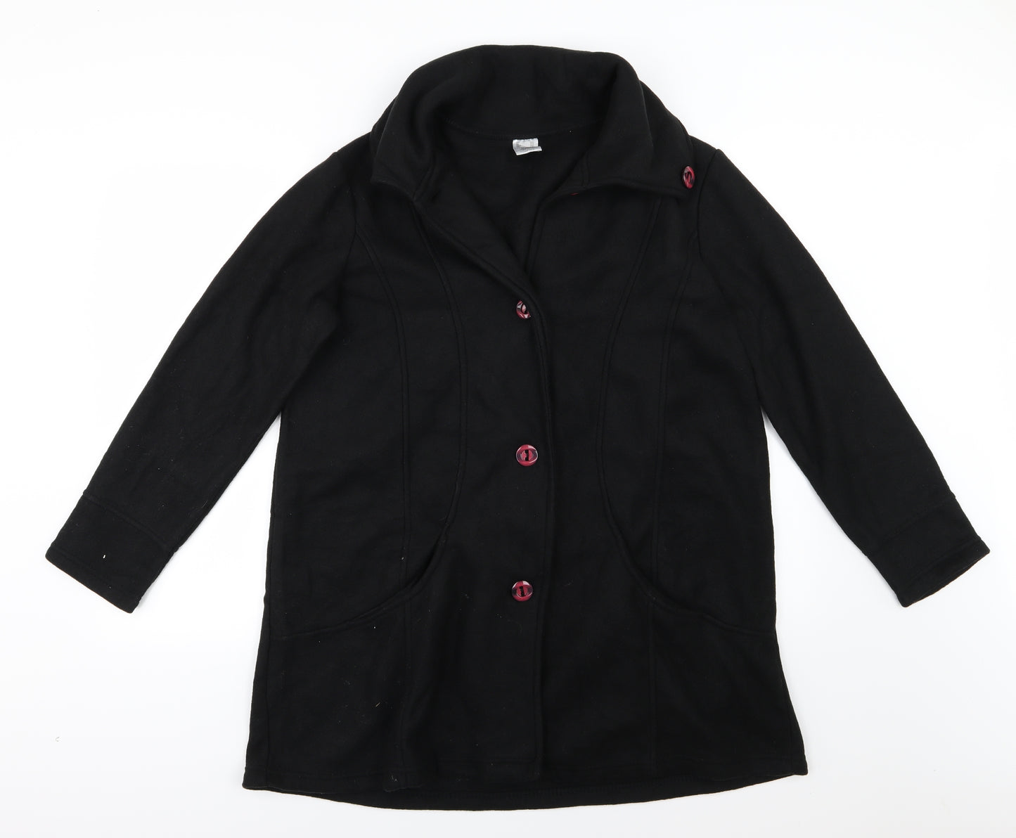 Preworn Womens Black  Fleece Overcoat Coat Size 16