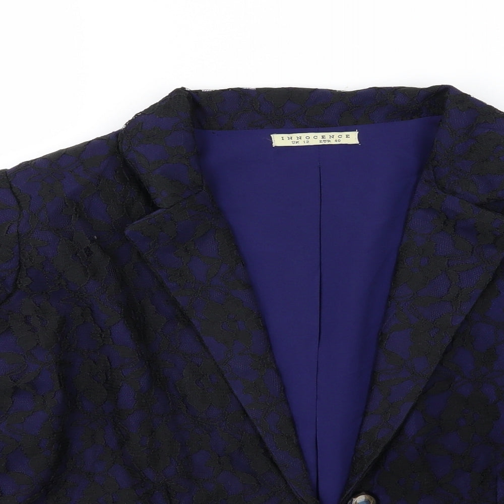 Innocence Womens Blue Floral  Jacket Blazer Size 12