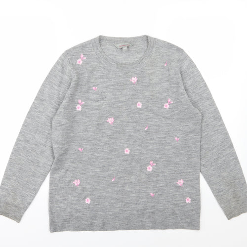 Dorothy Perkins Womens Grey Floral Knit Pullover Jumper Size 14