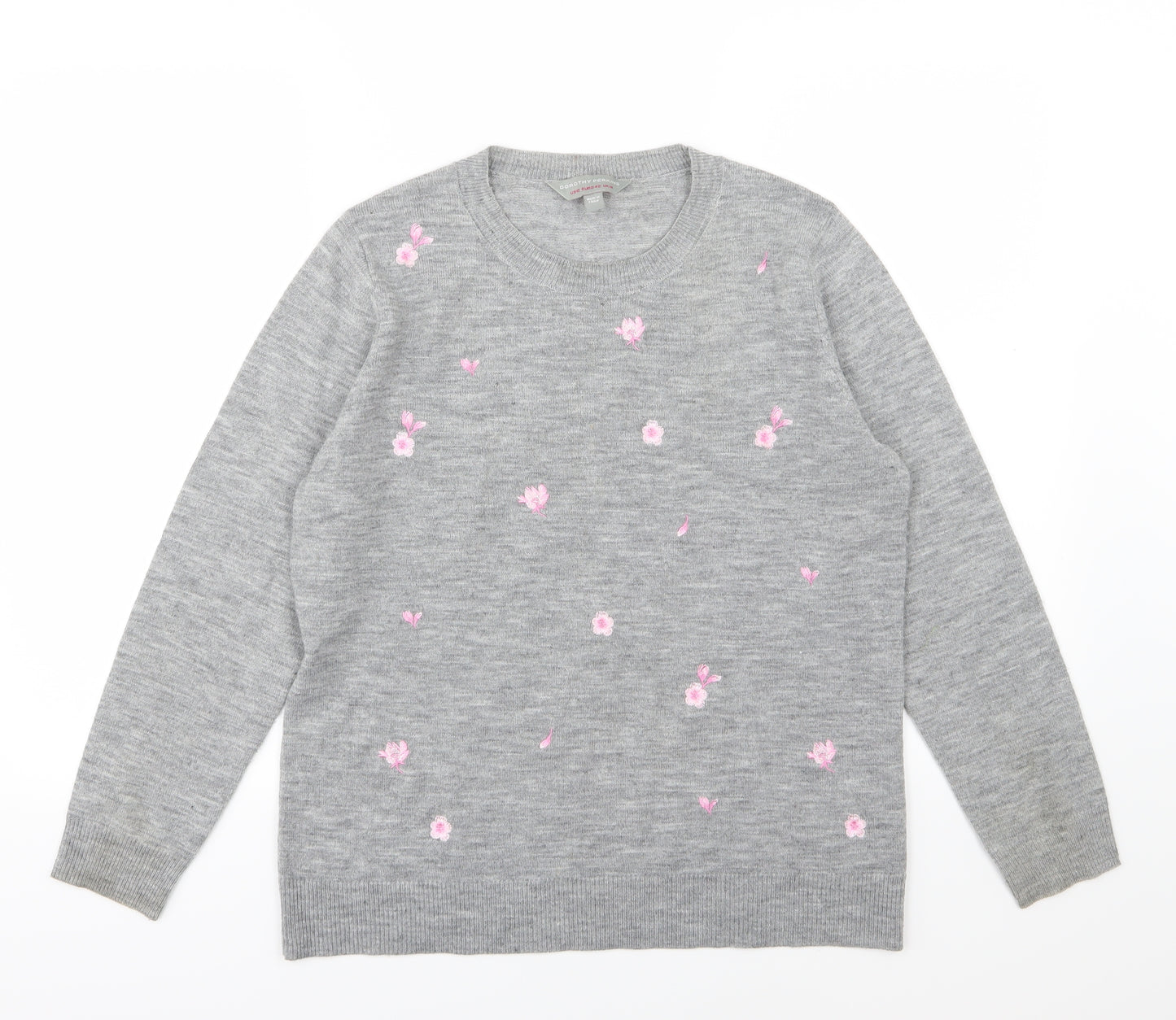 Dorothy Perkins Womens Grey Floral Knit Pullover Jumper Size 14