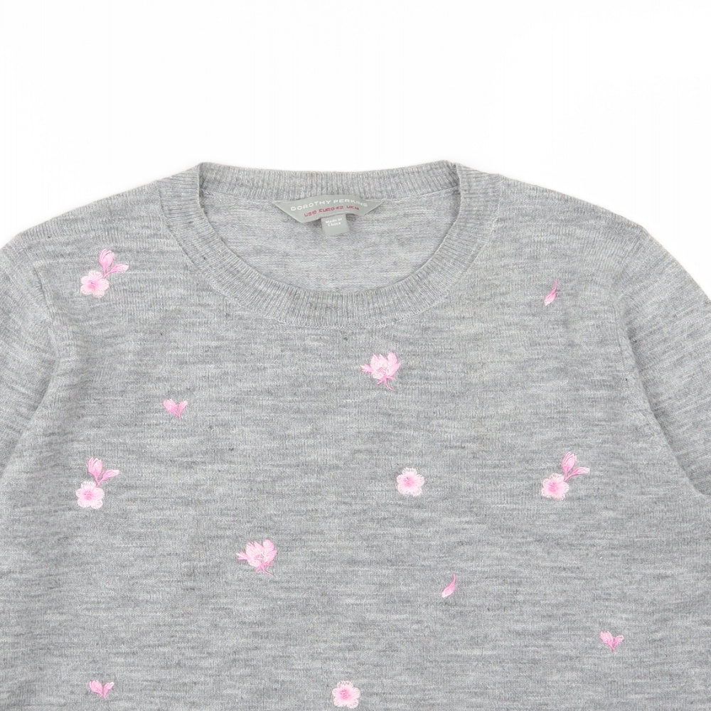 Dorothy Perkins Womens Grey Floral Knit Pullover Jumper Size 14