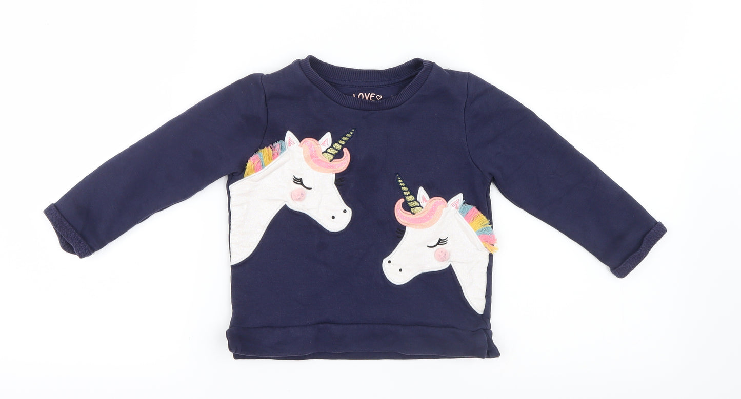 F&F Girls Blue   Pullover Jumper Size 12-18 Months  - Unicorn