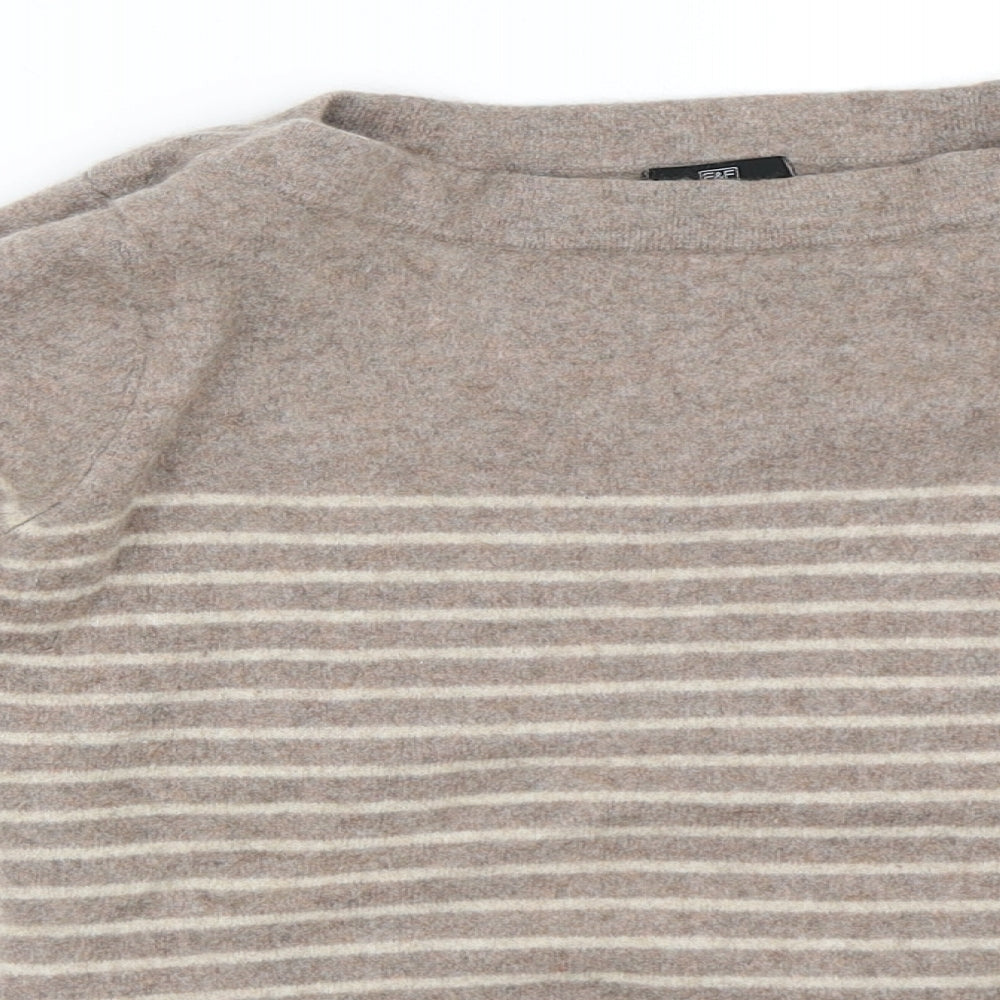 F&F Womens Beige Striped  Pullover Jumper Size 12