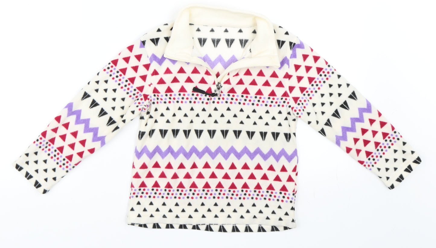 Winter Adventures Girls White Geometric  Henley Sweatshirt Size 3-4 Years