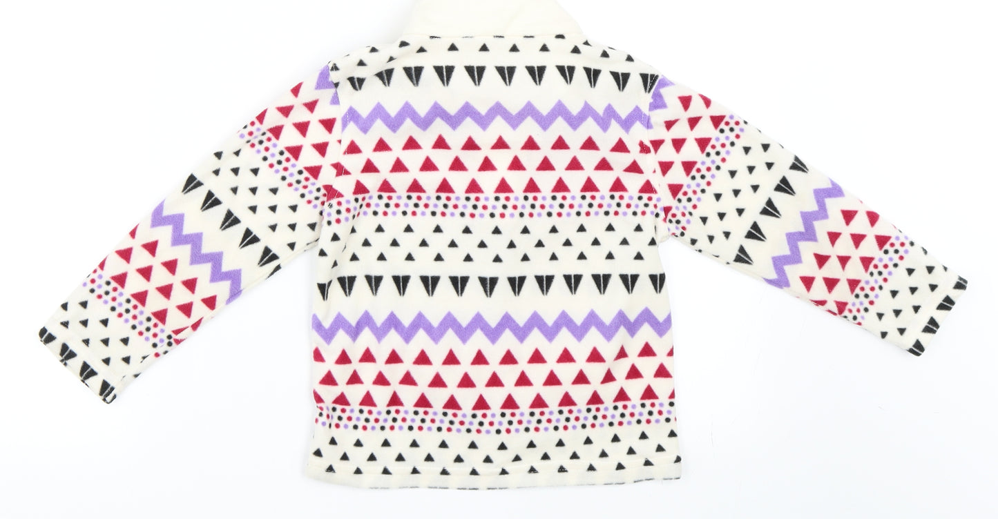 Winter Adventures Girls White Geometric  Henley Sweatshirt Size 3-4 Years