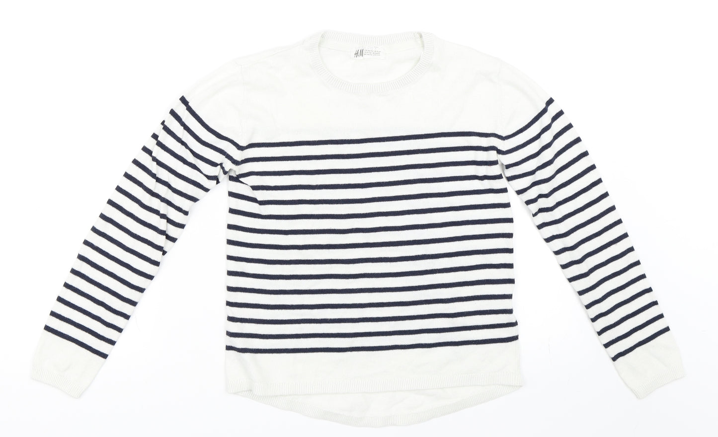 H&M Girls White Striped  Pullover Jumper Size 10-11 Years