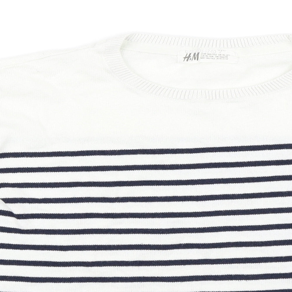 H&M Girls White Striped  Pullover Jumper Size 10-11 Years