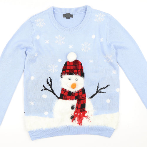 Primark Womens Blue   Pullover Jumper Size 8  - Christmas Snowman Jumper