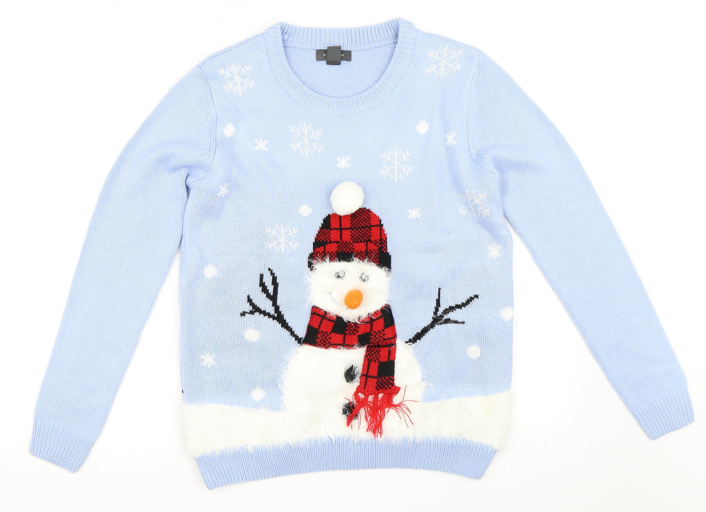 Primark Womens Blue   Pullover Jumper Size 8  - Christmas Snowman Jumper