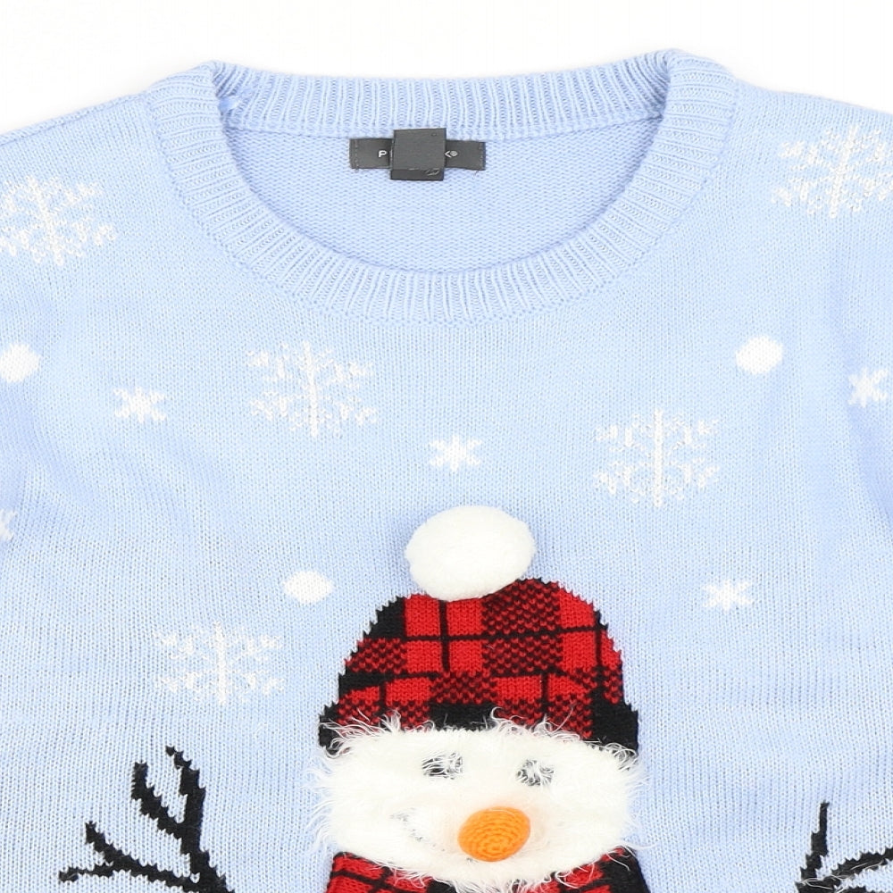 Primark Womens Blue   Pullover Jumper Size 8  - Christmas Snowman Jumper