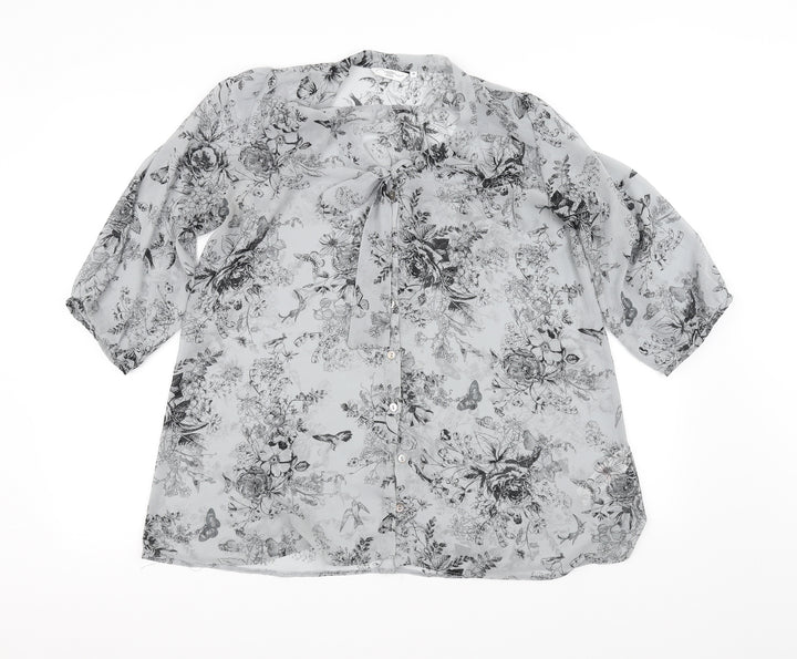 New Look Womens Grey Floral Basic Blouse Size 10