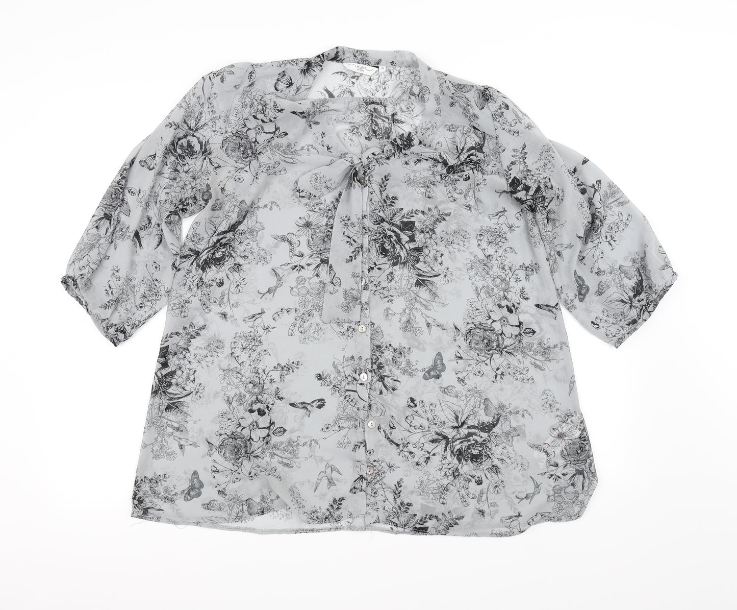 New Look Womens Grey Floral  Basic Blouse Size 10