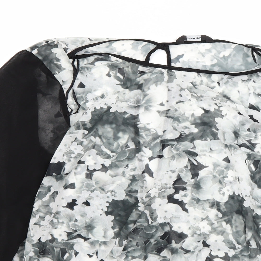 George Womens Black Floral  Basic Blouse Size 14