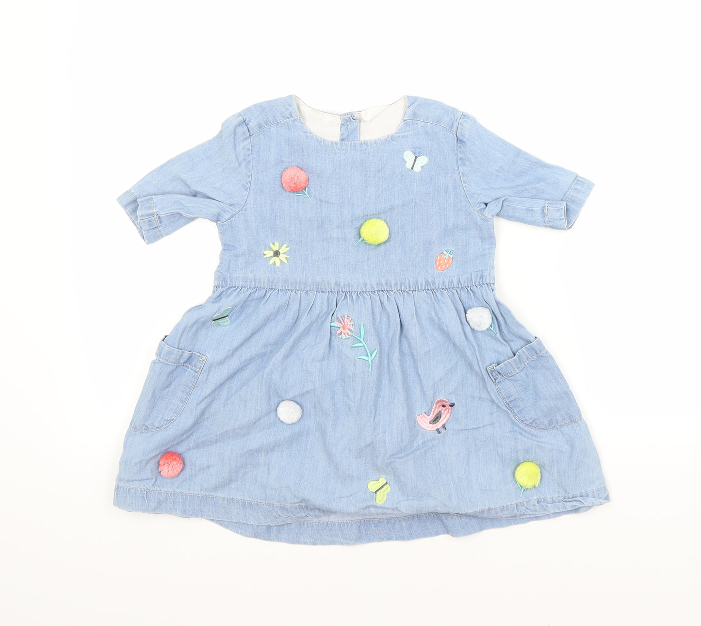 H&M Girls Blue Floral Denim A-Line  Size 2-3 Years