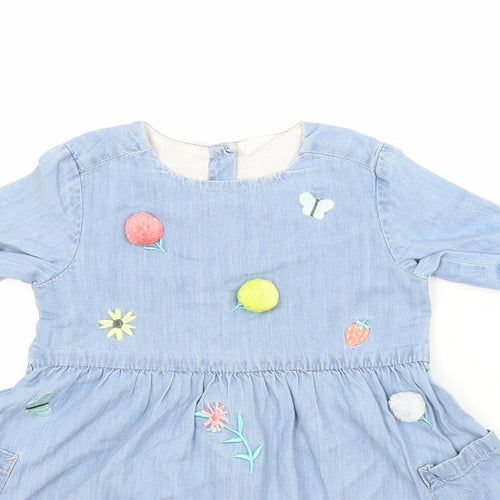 H&M Girls Blue Floral Denim A-Line  Size 2-3 Years