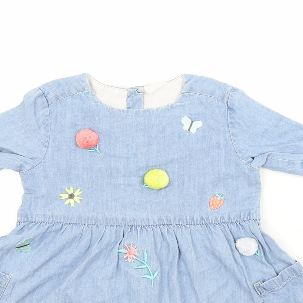H&M Girls Blue Floral Denim A-Line  Size 2-3 Years