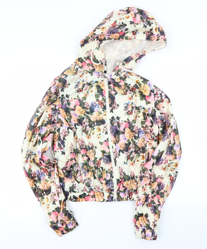 Brave Soul Womens Ivory Floral  Rain Coat Jacket Size M