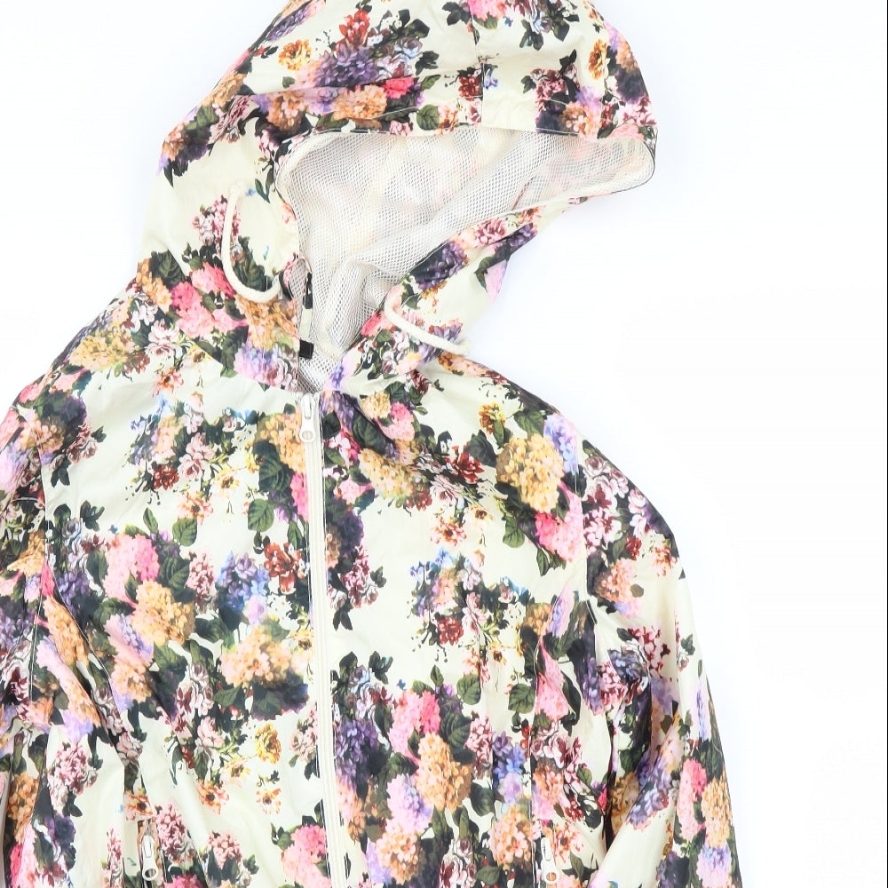 Brave Soul Womens Ivory Floral  Rain Coat Jacket Size M