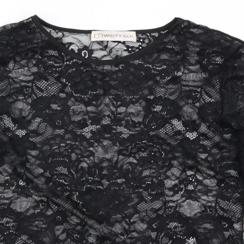 charlotte & co Womens Black Floral  Basic Blouse Size S