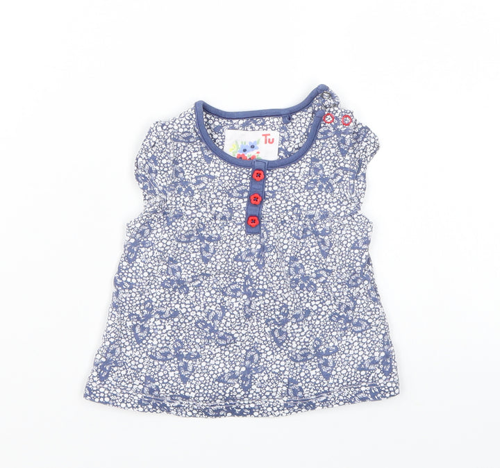 TU Girls White Floral Basic T-Shirt Size 3-6 Months